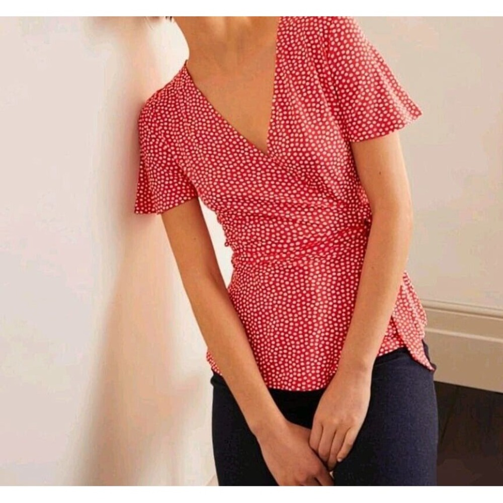 Boden Red Polka Dot Wrap-Style Short Sleeve Bodysuit
